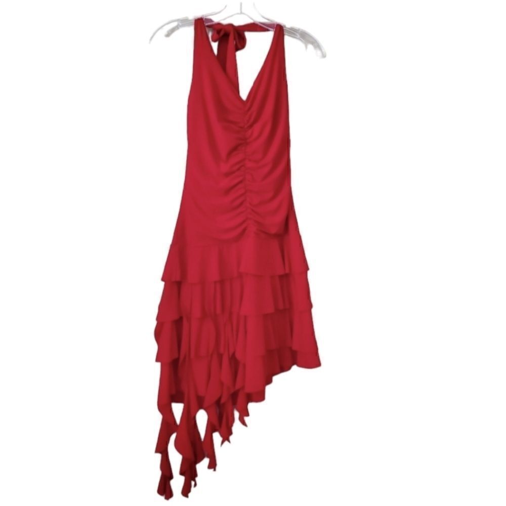 AGB Dress Women's Red Y2k Halter‎ Neck Mini Dress Size 6  V neck  90s NWT